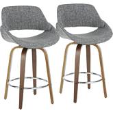 Fabrico 26" Counter Stool in Grey Fabric & Walnut Wood (Set of 2)